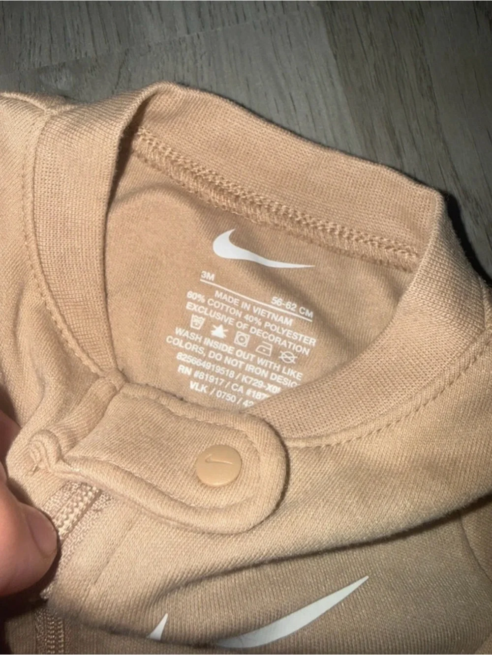 Nike Infant Zip-Front Footed One-Piece in Light Tan